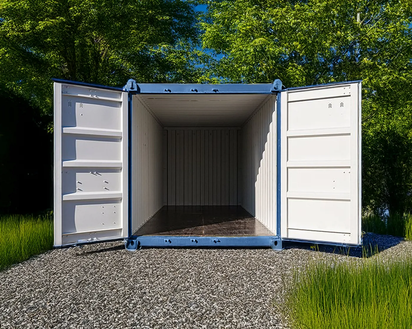 20 foot self storage container with doors open