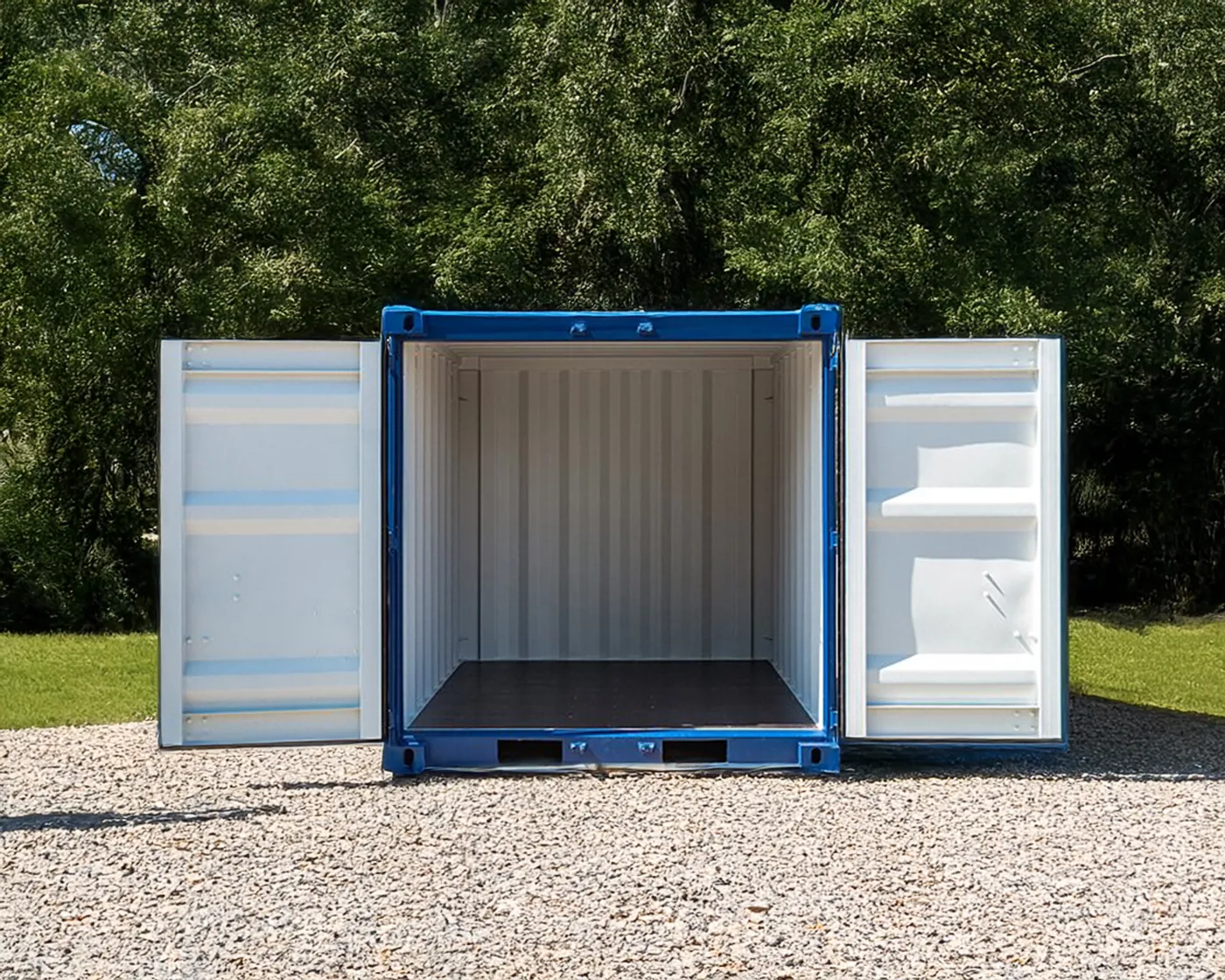 8 foot self storage container with doors open