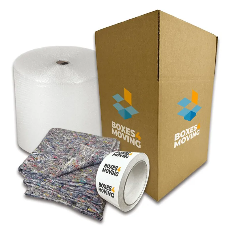 Packing materials: box, bubble wrap and tape